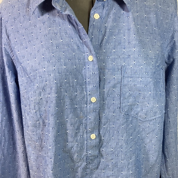 Merona Top/Blouse Women Size Large Blue Button Placket Long Sleeve 100% Cotton - Picture 3 of 9